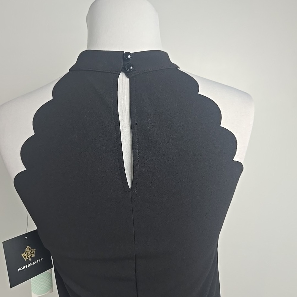 Fortune & Ivy Marina Black Scallop Detail Mini Dress Sleeveless High Neck Small - Picture 5 of 9